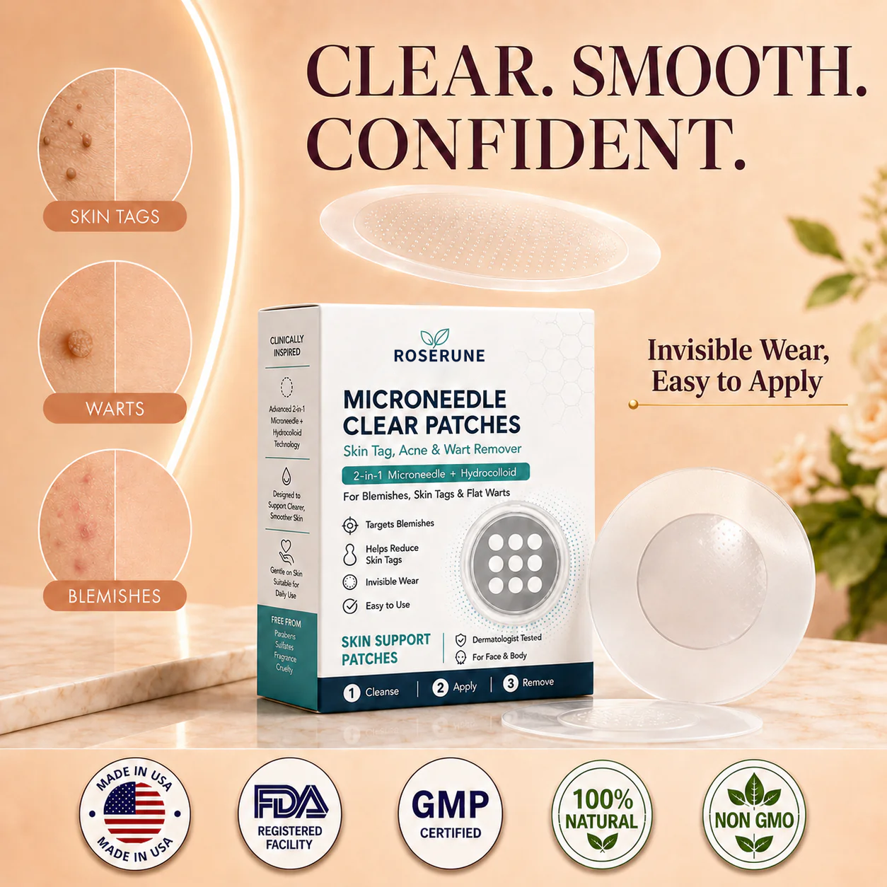 ROSERUNE® 2-in-1 Microneedle & Hydrocolloid Patch